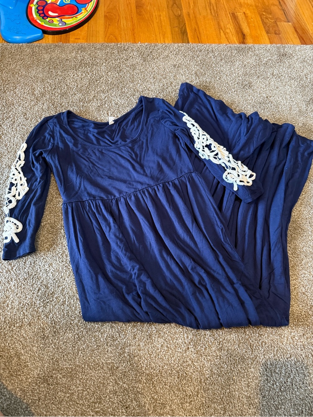 Pinkblush maternity Navy Maxi Tunic with White Lace Sleeve Cutouts